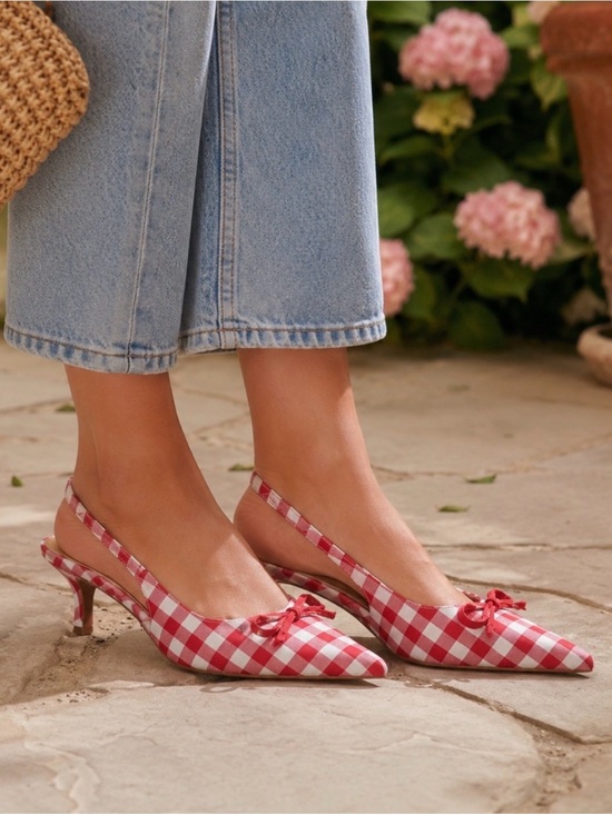 wild fable Shoes - NWT Wild Fable Red Gingham Slingback Kitten Heels